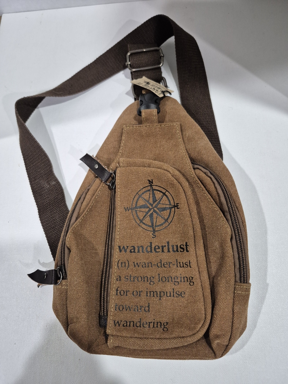 Wanderlust Canvas Crossbody Sling Bag - Brown NWT